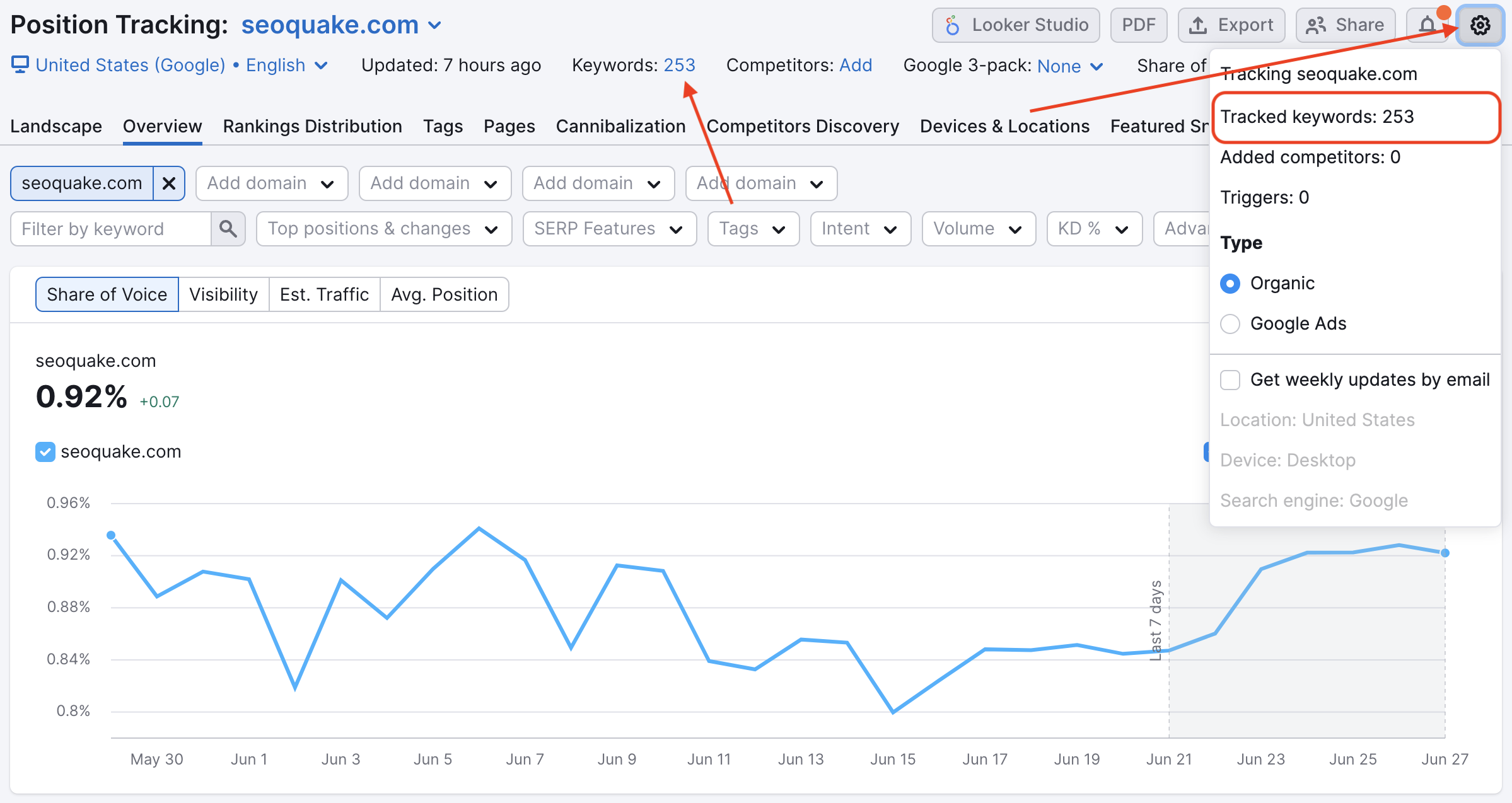 Editing keywords in Position Tracking. 